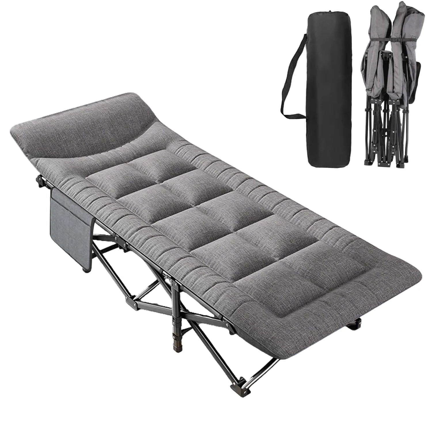 Folding Bed Indoor Outdoor Camp Cots Folding Lunch Break with Side Pocket