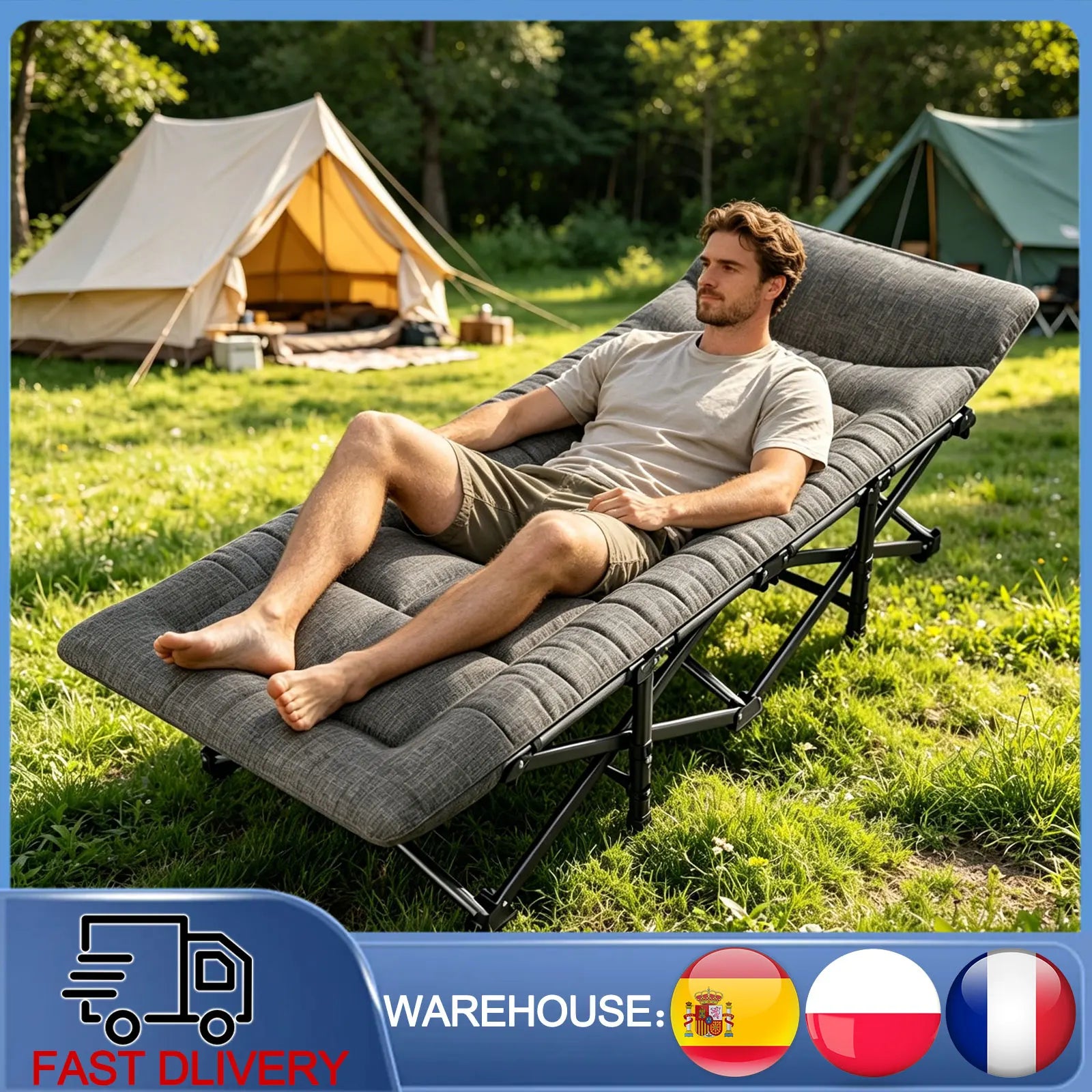 Portable Folding Camping Bed Integrated Cushion & Cotton Pillow