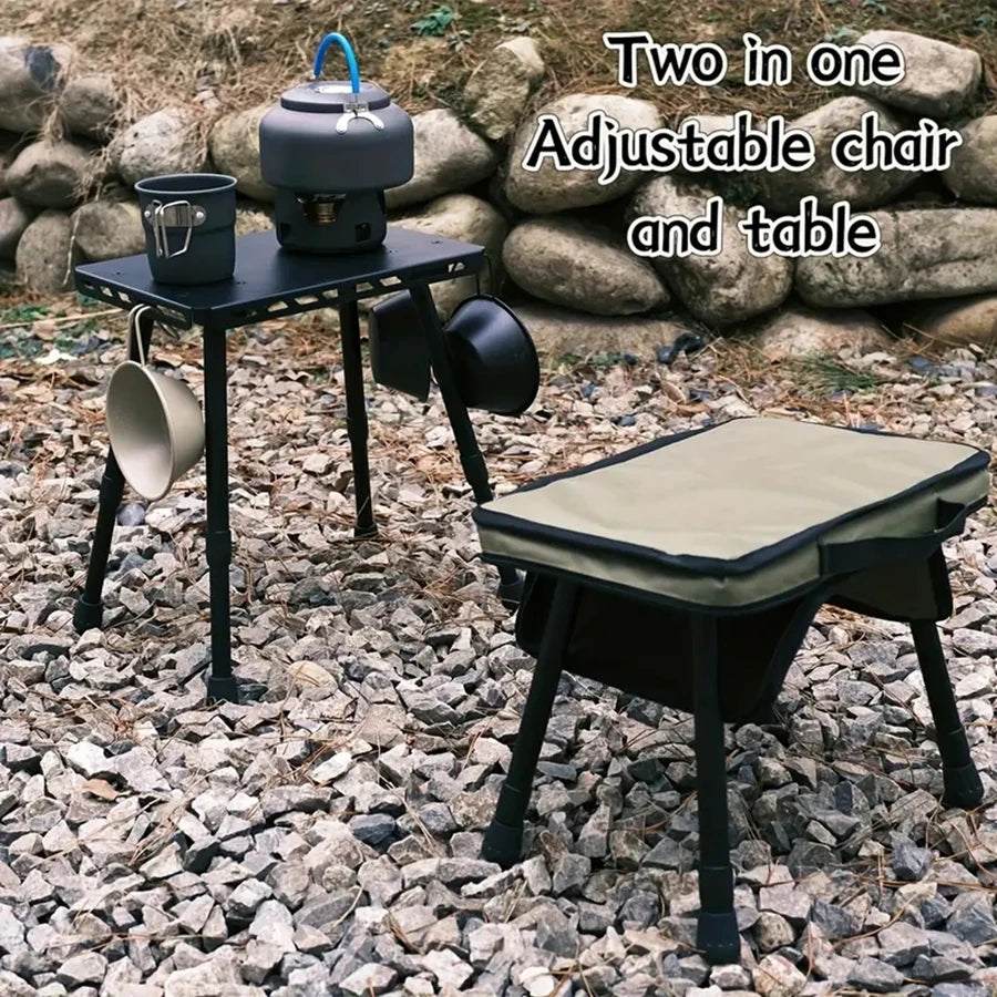 Outdoor Table And Chair Dual-Use Table, Liftable Portable Stool Outdoor Chair Desk