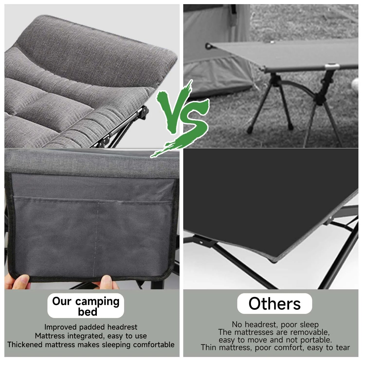 Folding Bed Indoor Outdoor Camp Cots Folding Lunch Break with Side Pocket