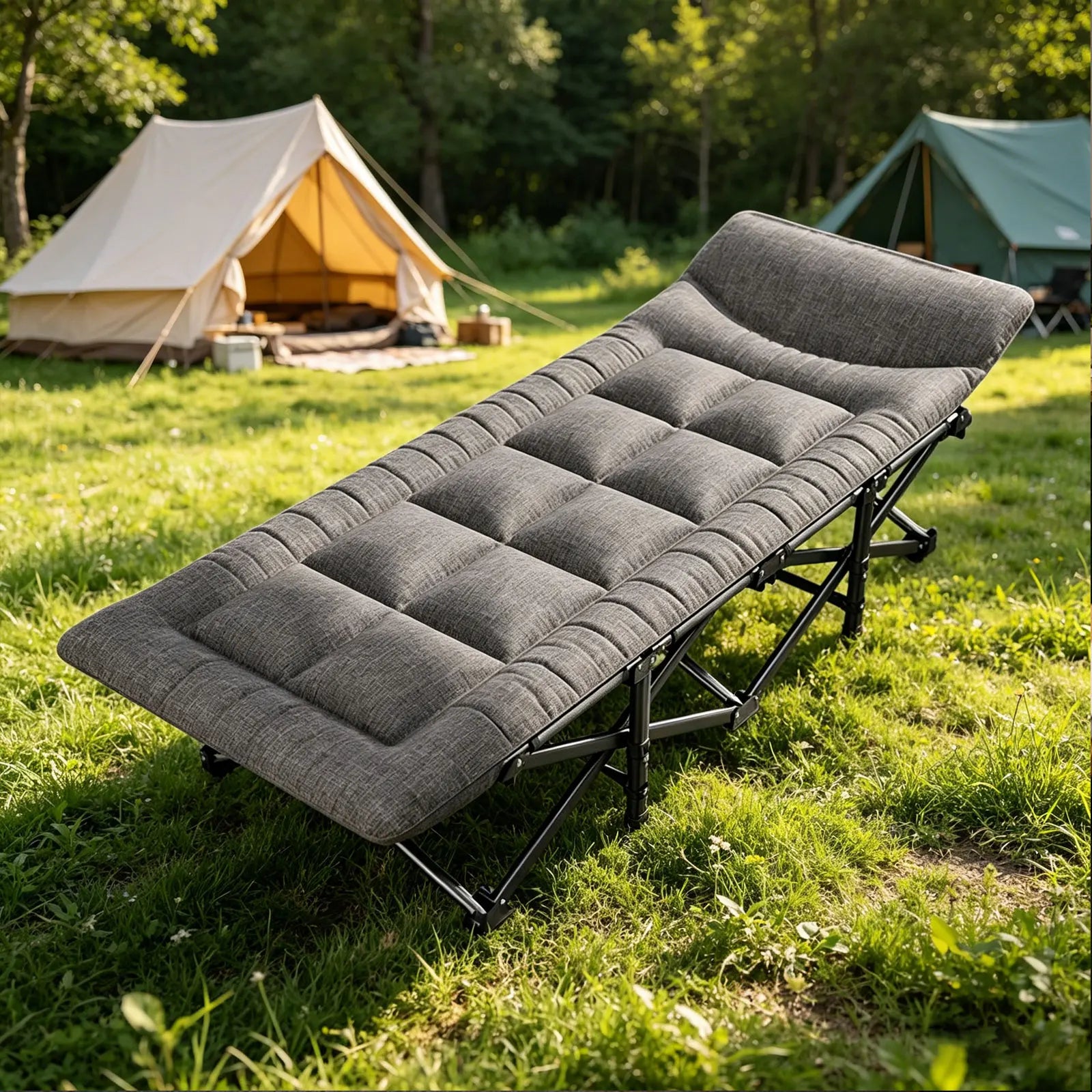Portable Folding Camping Bed Integrated Cushion & Cotton Pillow