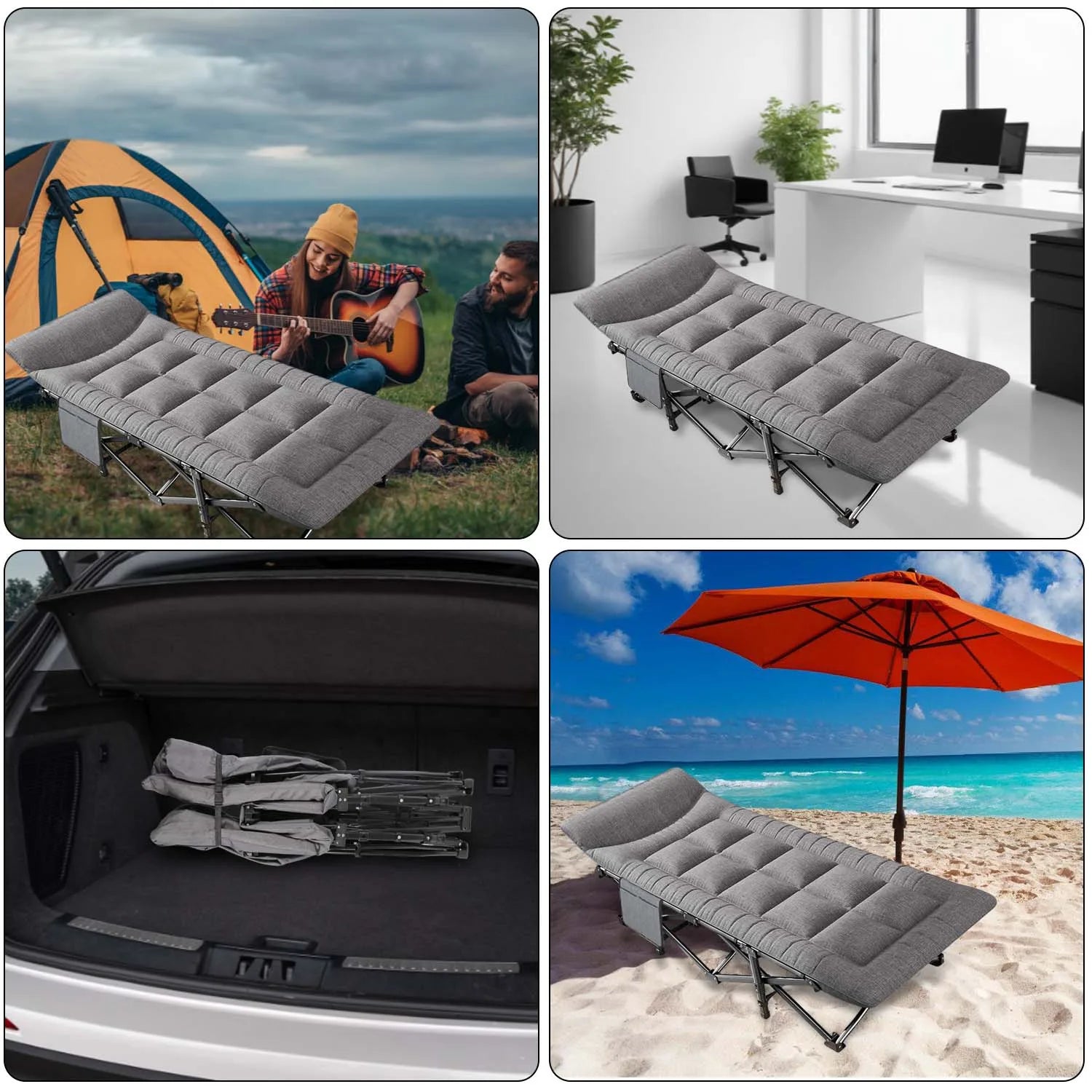 Portable Folding Camping Bed Integrated Cushion & Cotton Pillow