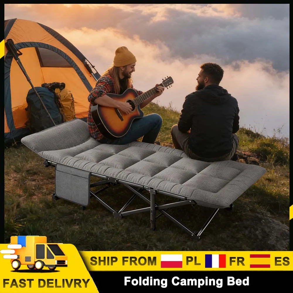 Folding Bed Indoor Outdoor Camp Cots Folding Lunch Break with Side Pocket