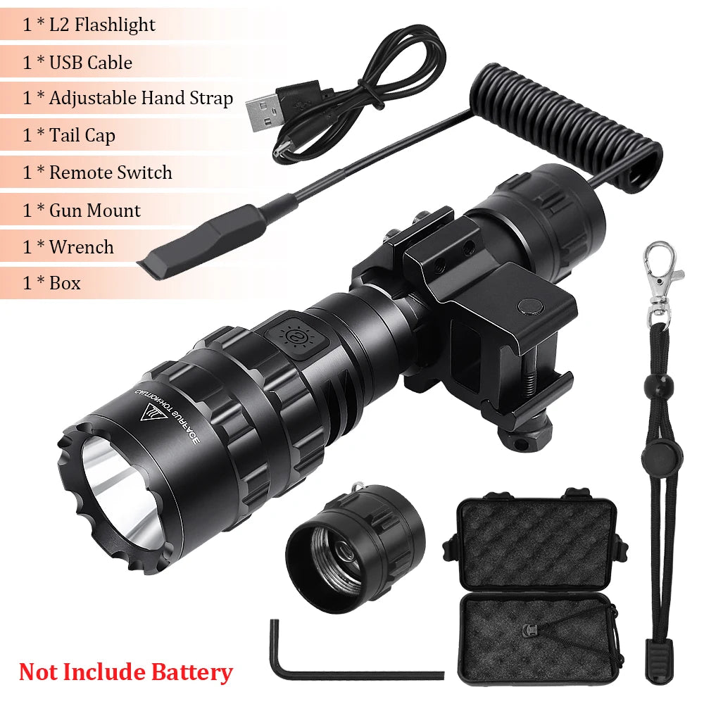 Tactical Flashlight 1600 Lumens USB Rechargeable Torch Waterproof Hunting