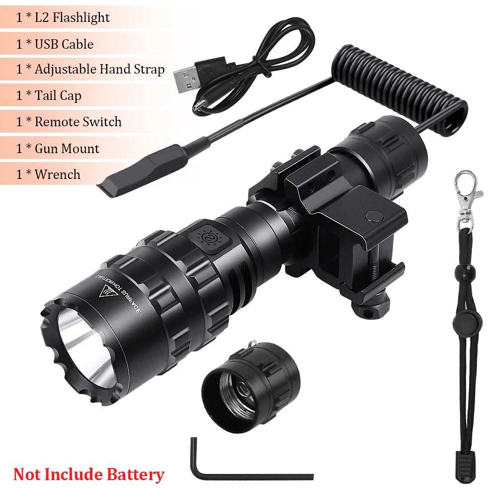 Tactical Flashlight 1600 Lumens USB Rechargeable Torch Waterproof Hunting