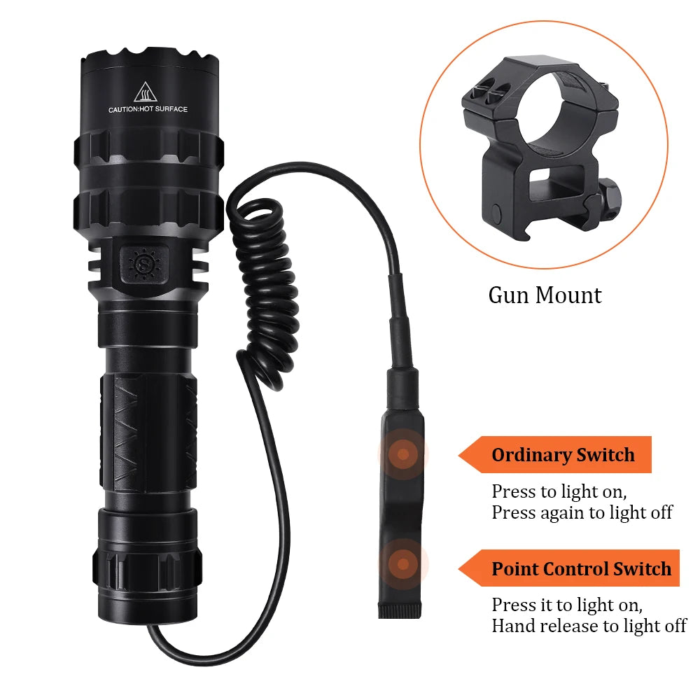 Tactical Flashlight 1600 Lumens USB Rechargeable Torch Waterproof Hunting