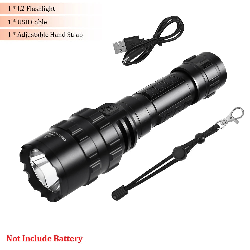 Tactical Flashlight 1600 Lumens USB Rechargeable Torch Waterproof Hunting