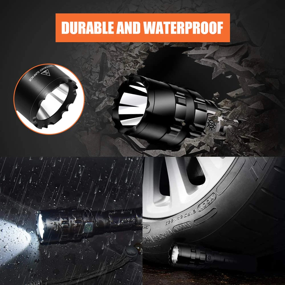 Tactical Flashlight 1600 Lumens USB Rechargeable Torch Waterproof Hunting