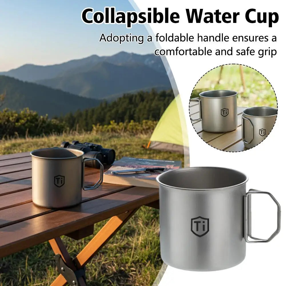 Ultralight Titanium Cup Water Cup Mug With Foldable Handle Outdoor Coffee Cup