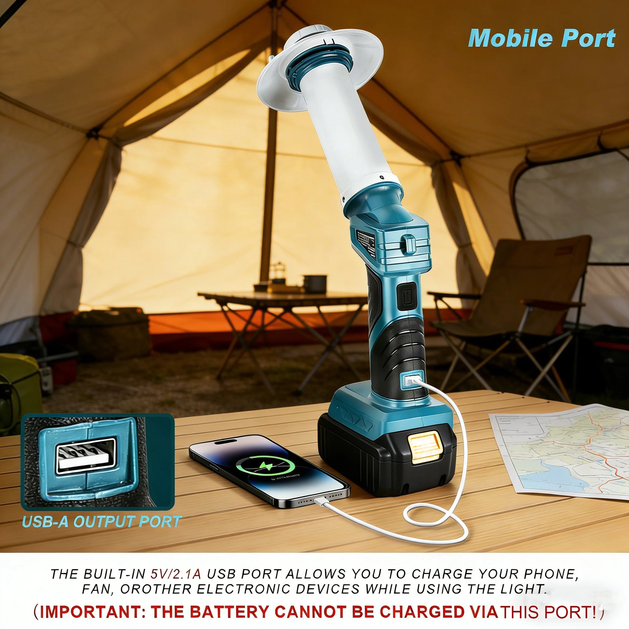Portable Flashlight for Makita V20 Battery 800LM LED Work Light Cordless Floodlight
