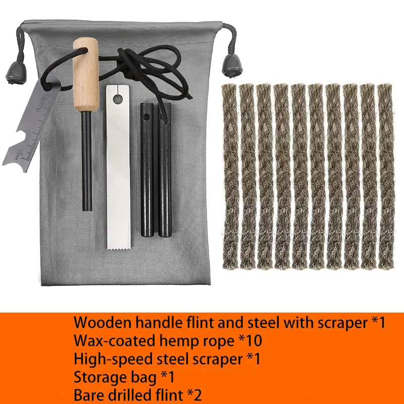 Outdoor Camping Flint Magnesium Rod Set Waterproof with White Steel Scraper