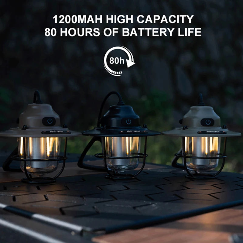 Portable Camping Lanterns Retro Hanging Tent Lamp Waterproof Dimmable Camping