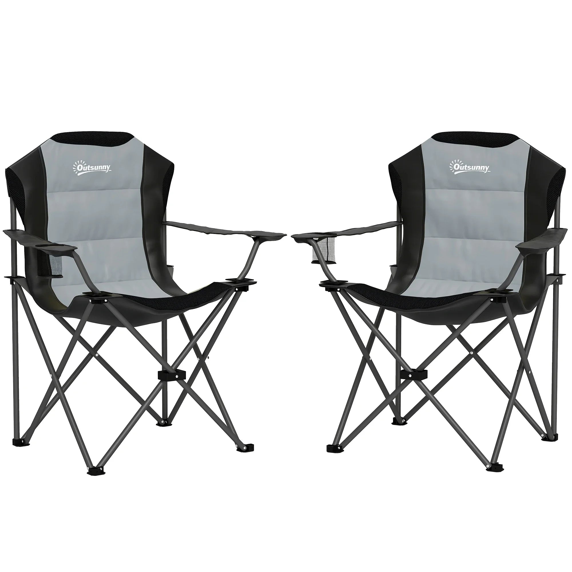 Back Padded Folding Camping Chair with Cup Holder,Load 120Kg Dark Grey