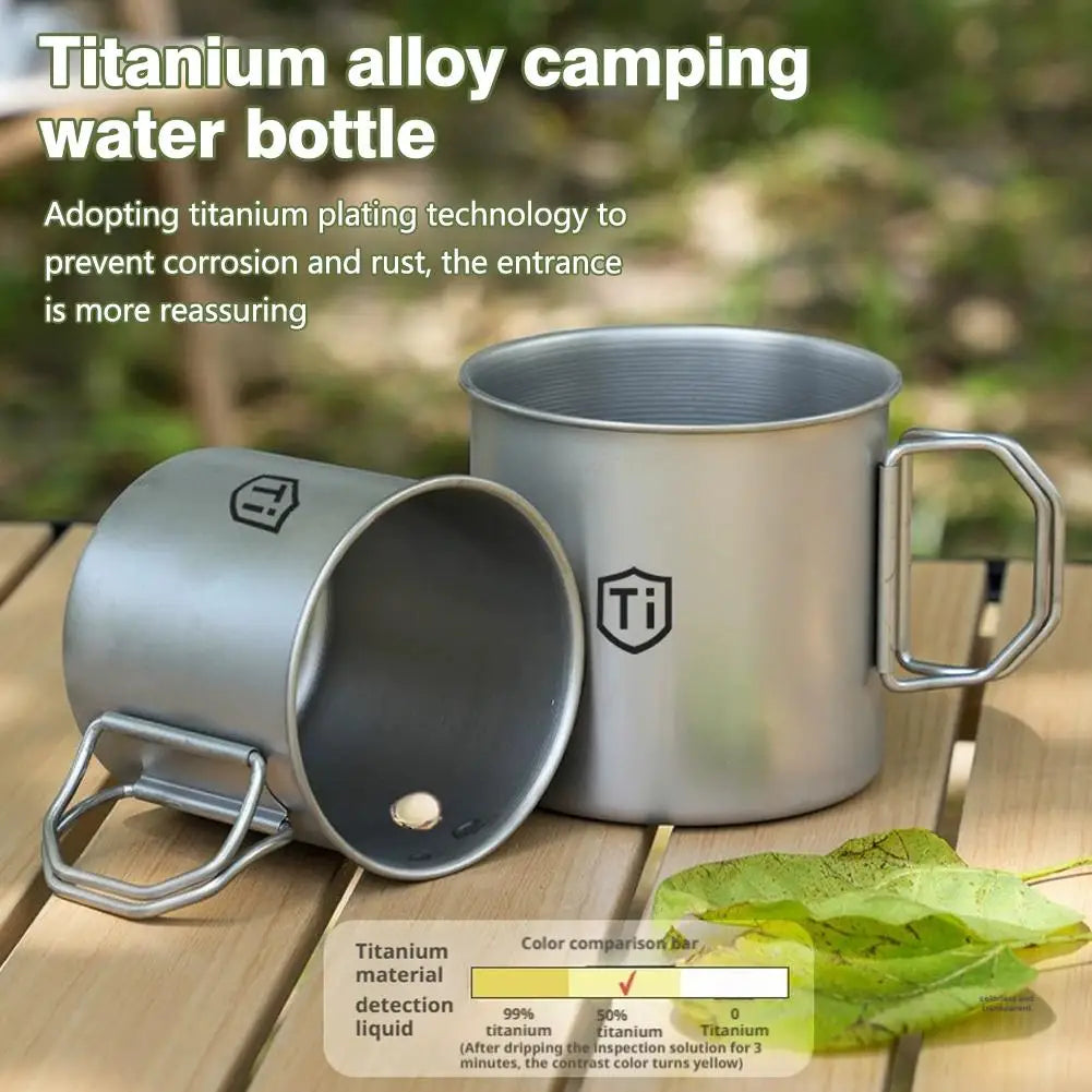 Ultralight Titanium Cup Water Cup Mug With Foldable Handle Outdoor Coffee Cup