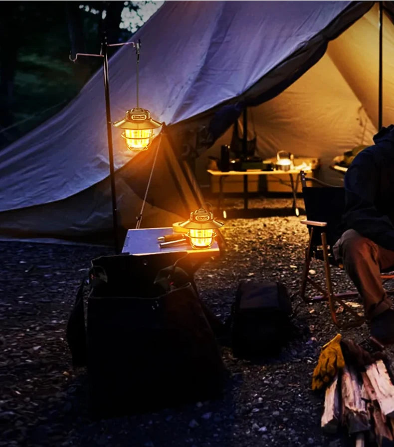 Portable Camping Lanterns Retro Hanging Tent Lamp Waterproof Dimmable Camping