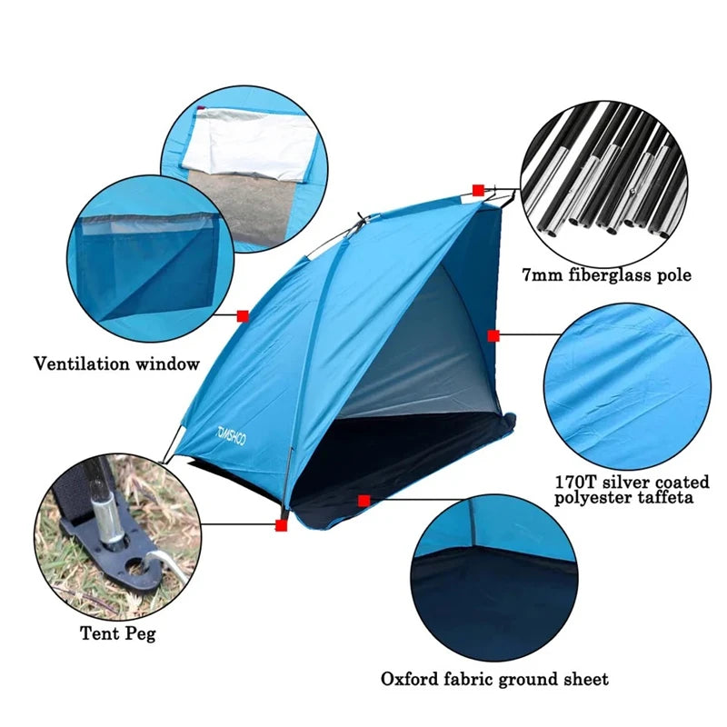 Ultralight 2 Person Beach Tent, Automatic Pop Up Sun Shelter with Carrying Bag