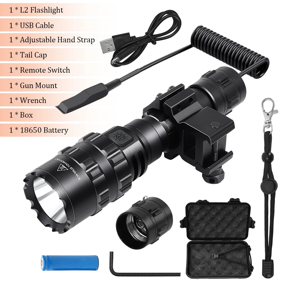 Tactical Flashlight 1600 Lumens USB Rechargeable Torch Waterproof Hunting
