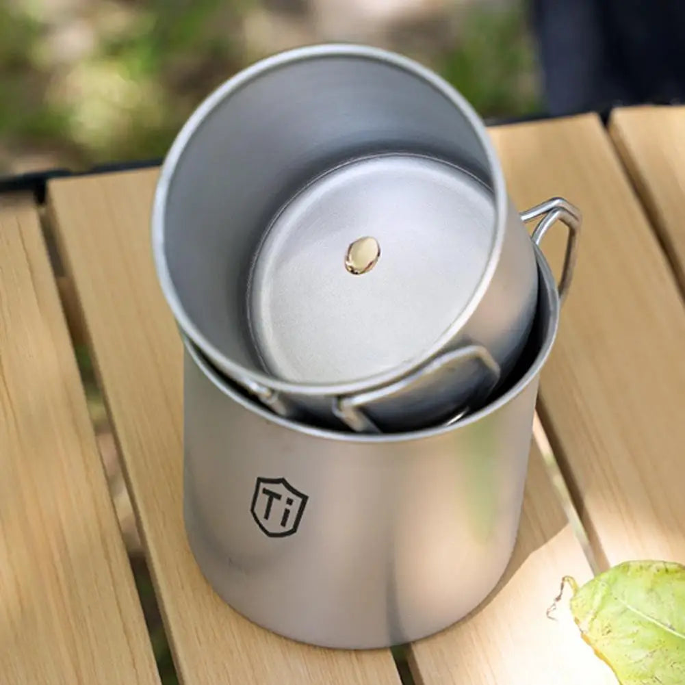 Ultralight Titanium Cup Water Cup Mug With Foldable Handle Outdoor Coffee Cup