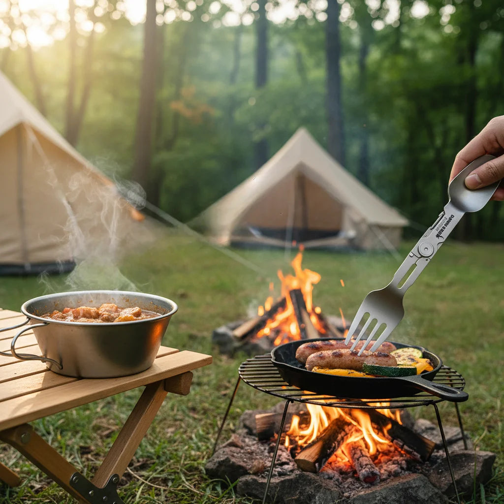 Titanium Folding Spoon and Fork for Camping, Multifunctional combination