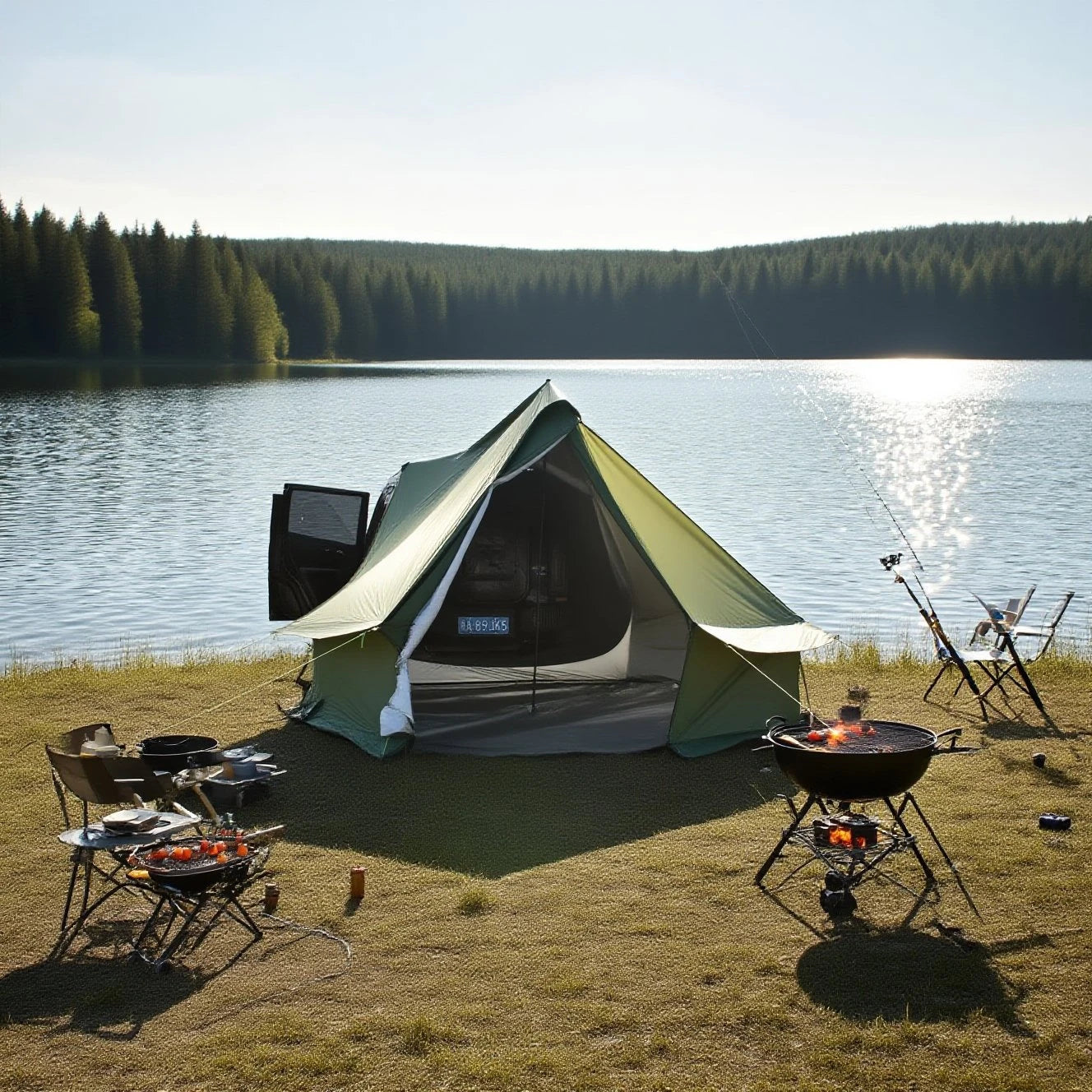 Camping Tent with Chimney & Stove Vent - 6-8 Person PU4000 Waterproof, Quic
