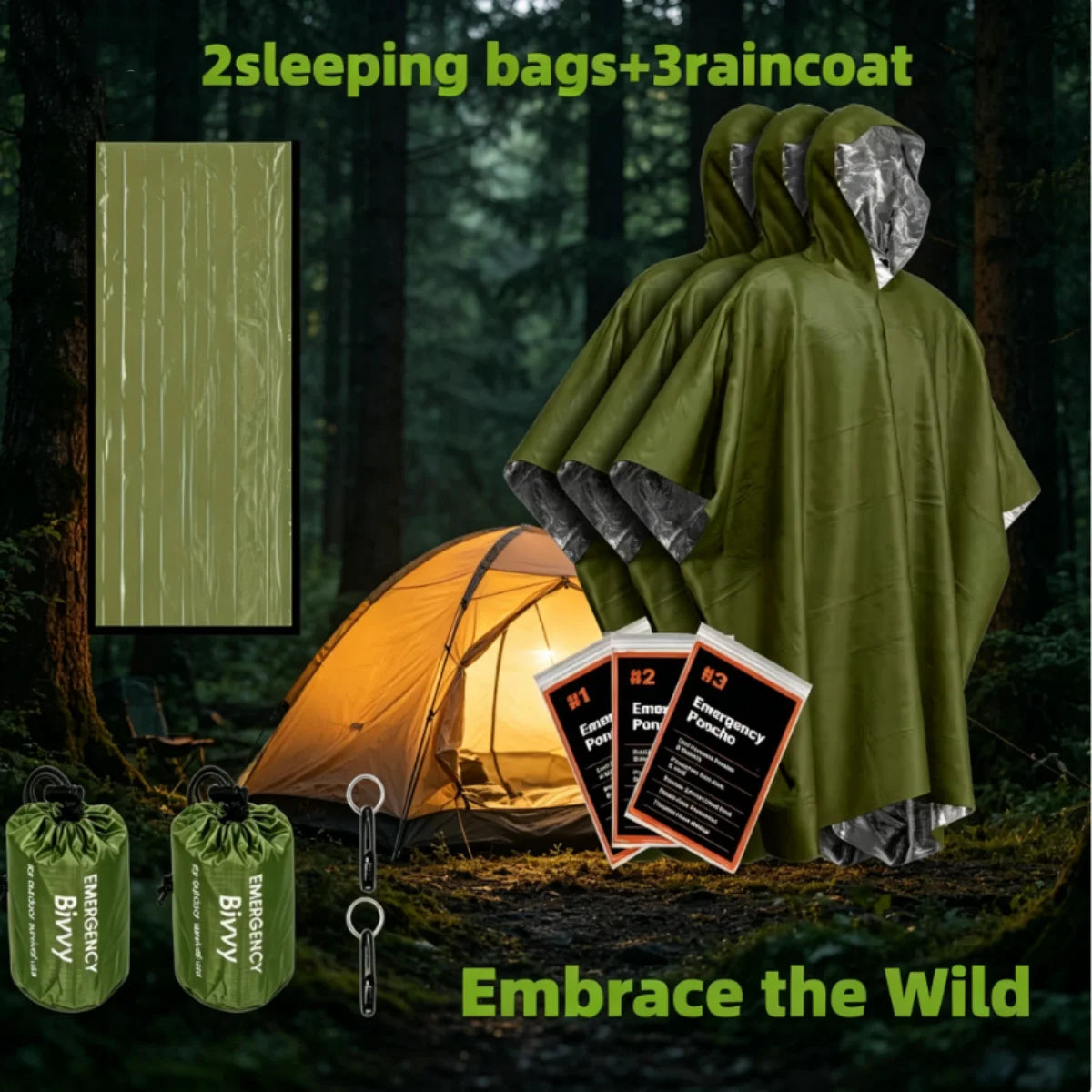 Emergency Preparedness Kit: 2 Waterproof Bivy Sleeping Bags Outdoor