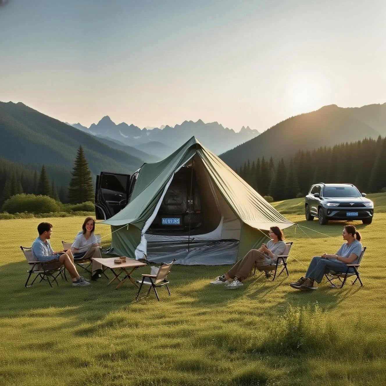 Camping Tent with Chimney & Stove Vent - 6-8 Person PU4000 Waterproof, Quic