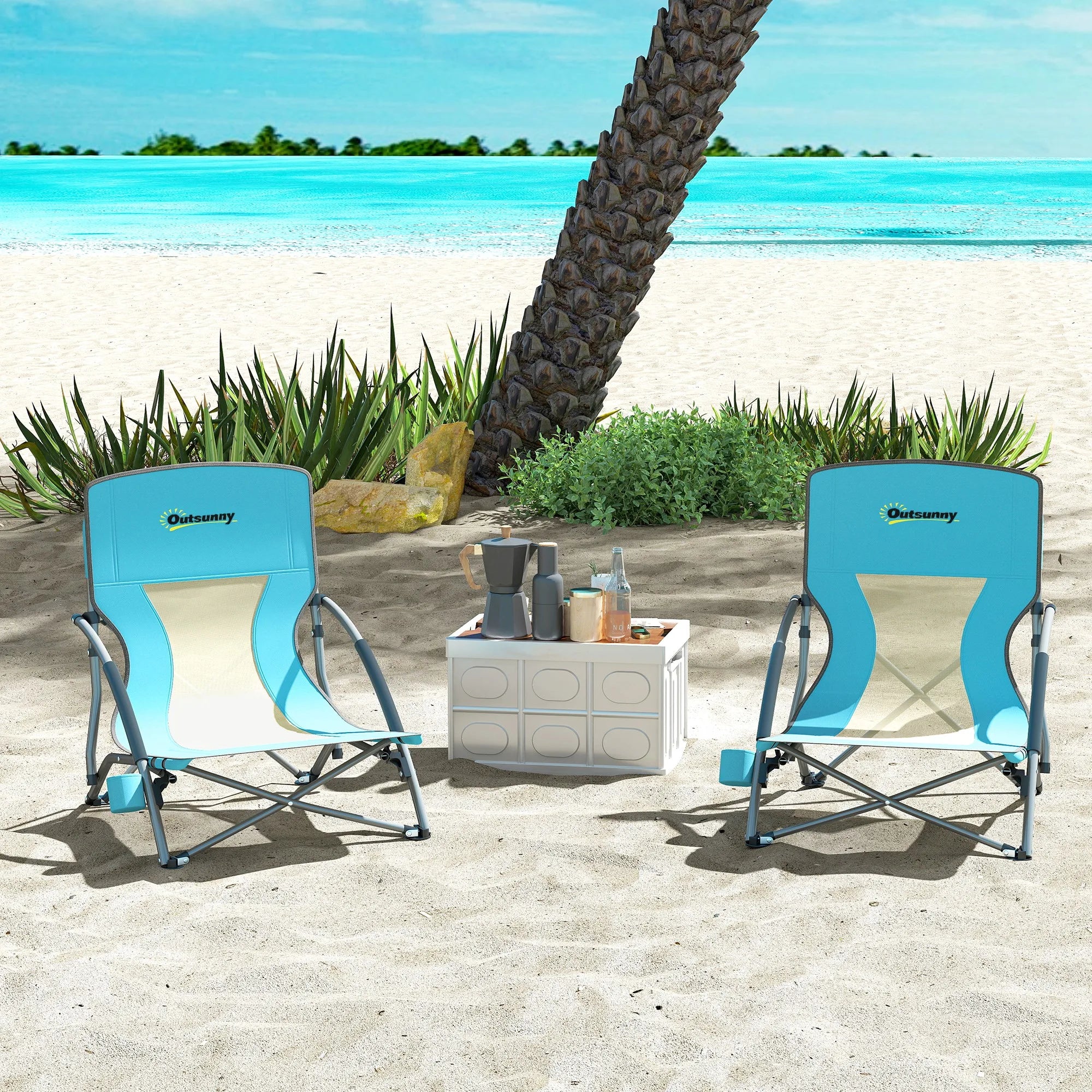 Beach Chairs Foldable Lightweight Folding Camping Chairs Carry Bag Cup