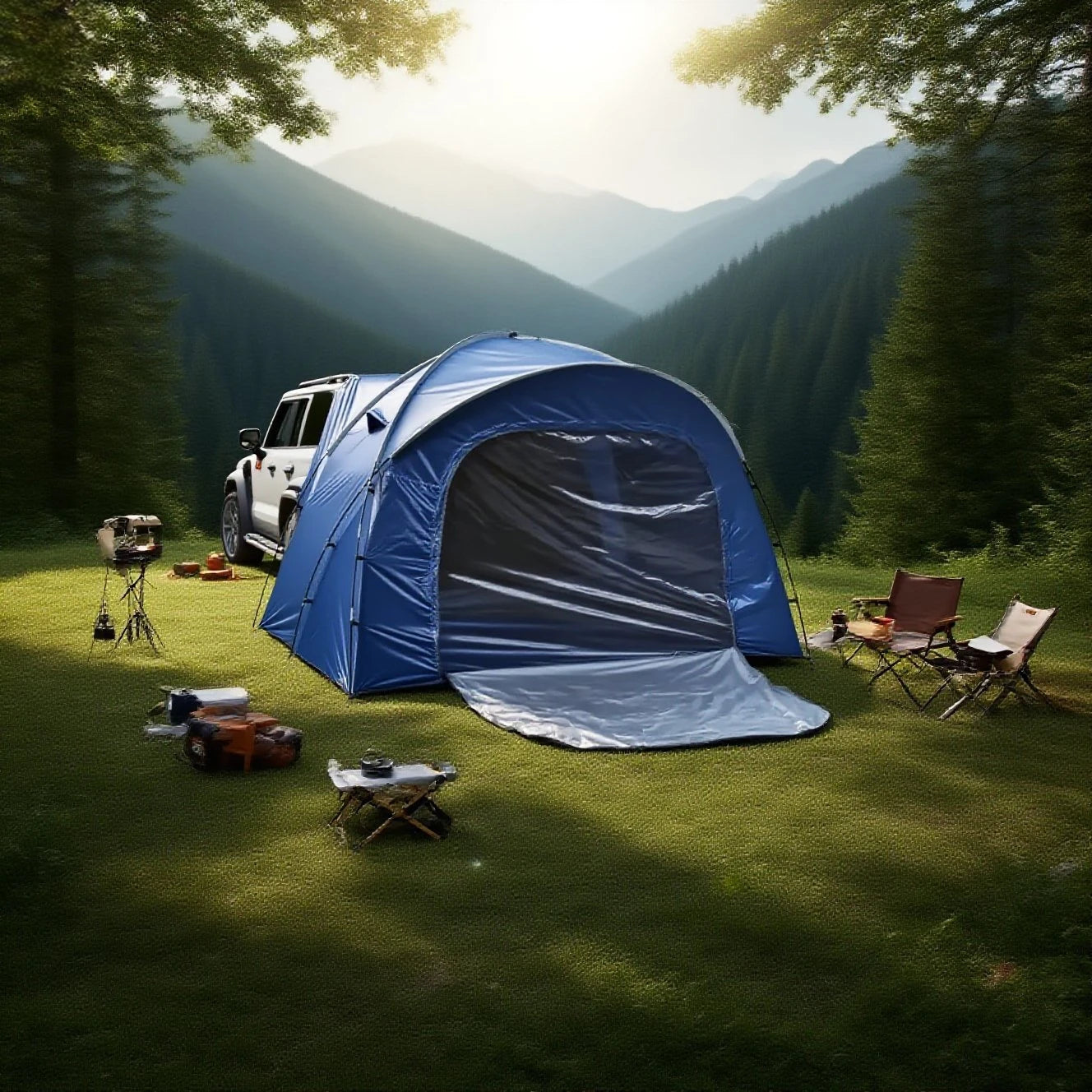 3-4 Person SUV Camping Tent PU4000 Waterproof with Mesh Bug Door