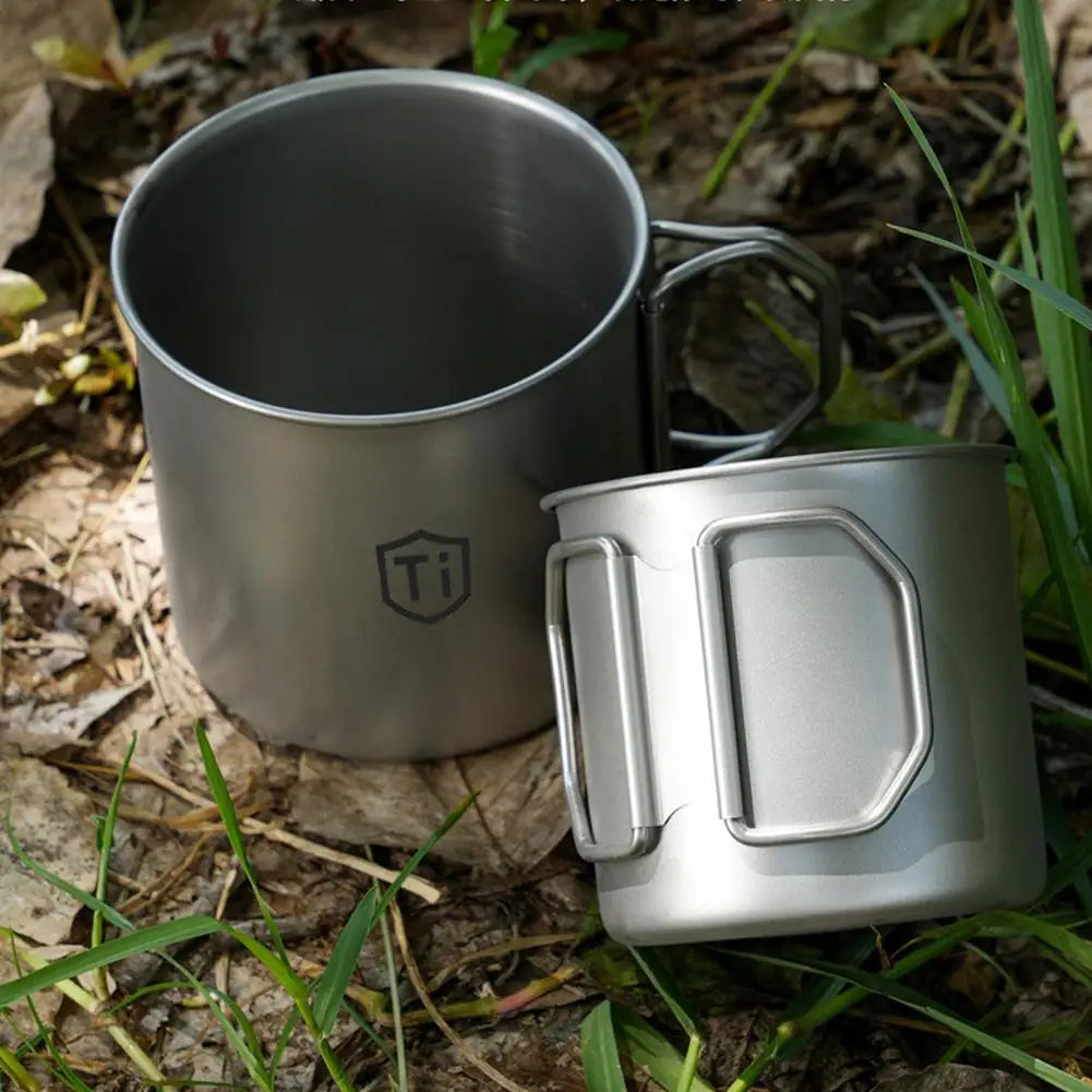 Ultralight Titanium Cup Water Cup Mug With Foldable Handle Outdoor Coffee Cup