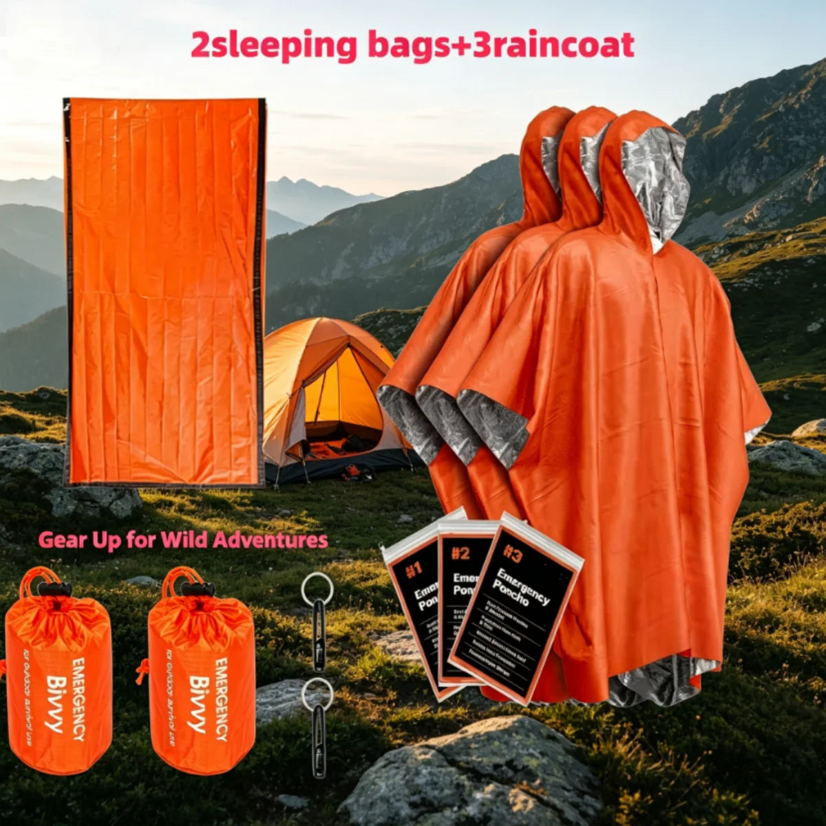 Emergency Preparedness Kit: 2 Waterproof Bivy Sleeping Bags Outdoor