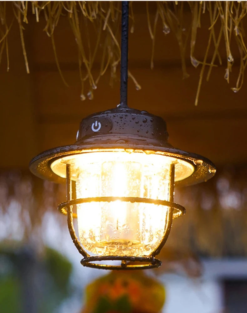 Portable Camping Lanterns Retro Hanging Tent Lamp Waterproof Dimmable Camping