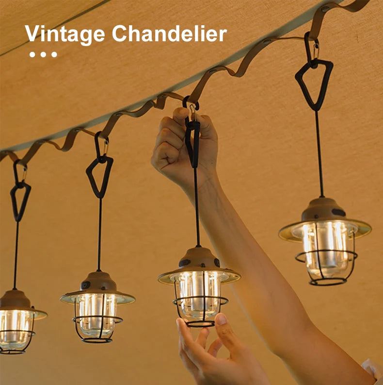 Portable Camping Lanterns Retro Hanging Tent Lamp Waterproof Dimmable Camping