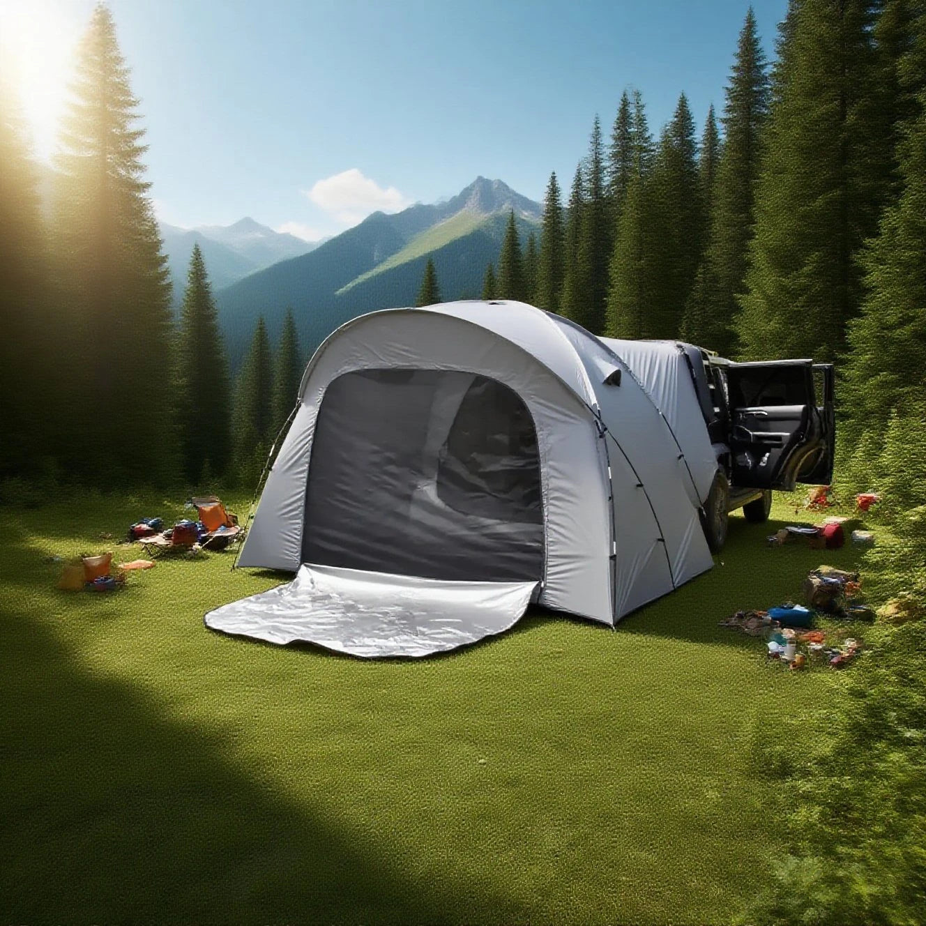 3-4 Person SUV Camping Tent PU4000 Waterproof with Mesh Bug Door