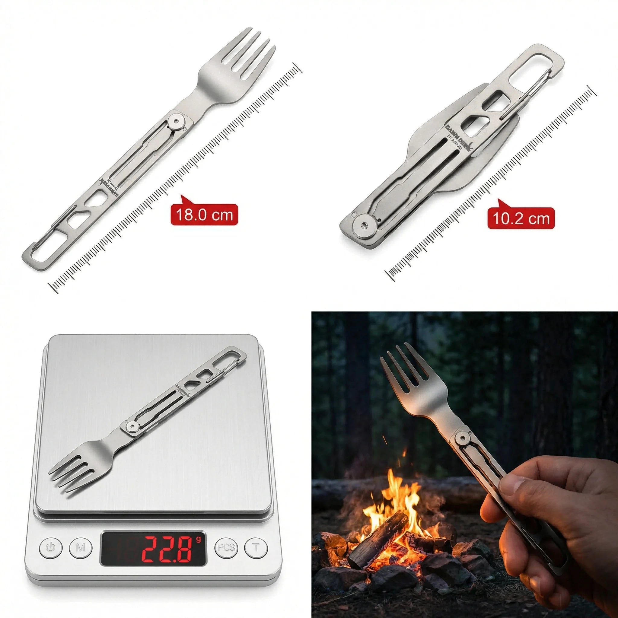 Titanium Folding Spoon and Fork for Camping, Multifunctional combination