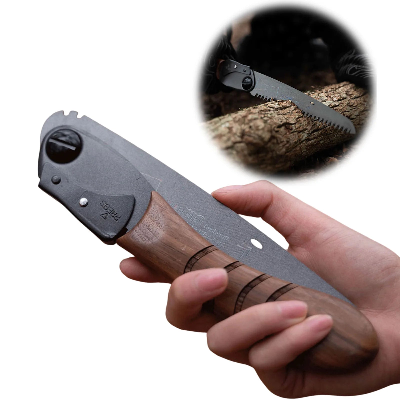 Folding Camp Saw Steel Walnut Wood Handle Camping Saw Cutting Camping