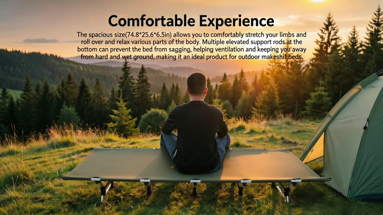 Folding Camping Cot Portable Compact For Outdoor Travel Base Camp Hiking