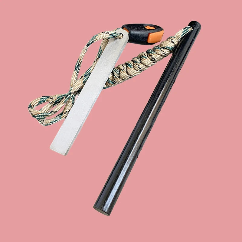 Outdoor Flint Magnesium Rod with White Steel Scraper Whistle Camping Tool