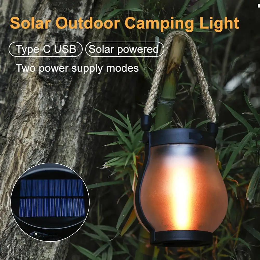 USB Rechargeable Camping Light Solar Flame Lights Waterproof  Outdoor Lights