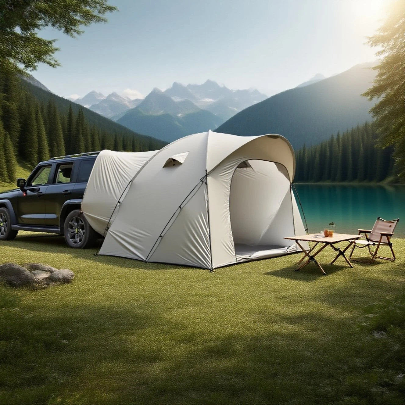 3-4 Person SUV Camping Tent PU4000 Waterproof with Mesh Bug Door