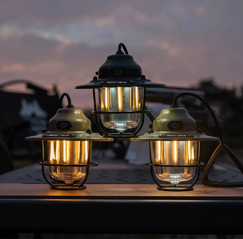 Portable Camping Lanterns Retro Hanging Tent Lamp Waterproof Dimmable Camping