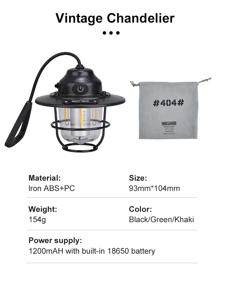 Portable Camping Lanterns Retro Hanging Tent Lamp Waterproof Dimmable Camping