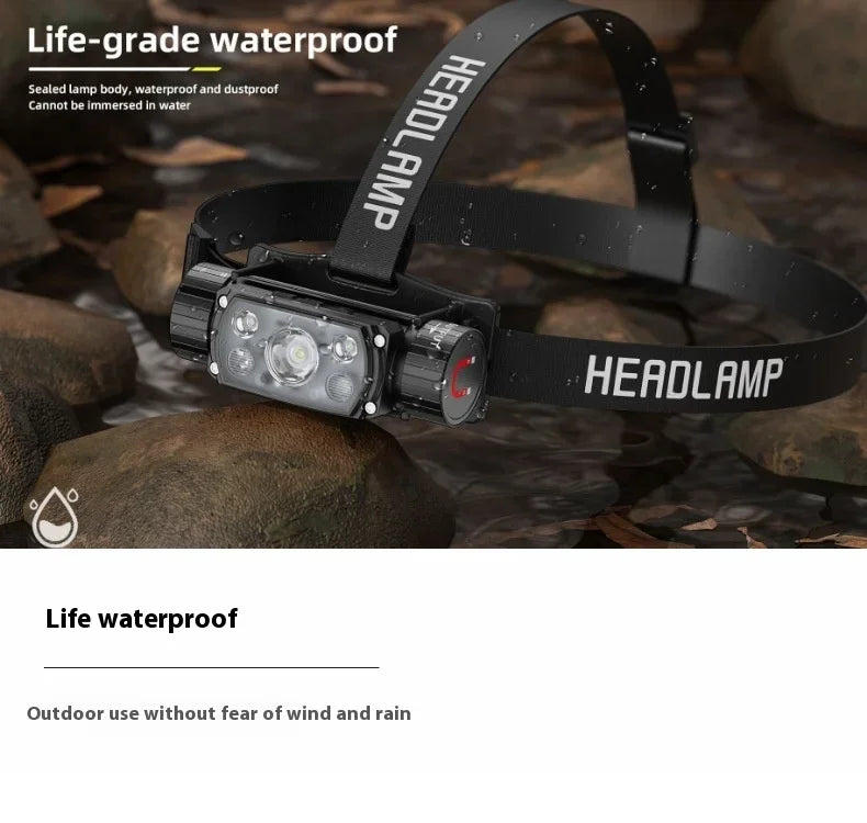 Sensor LED Headlamp white 3 Switch Headlight Head Lamp Torch Flash Red