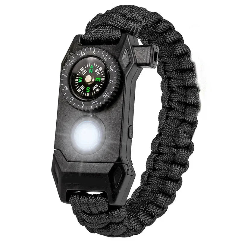 Fashion Men Outdoor LED Light Survival Umbrella Rope SOS Bracelet Emergency