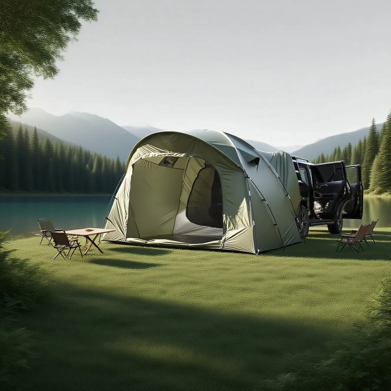 3-4 Person SUV Camping Tent PU4000 Waterproof with Mesh Bug Door