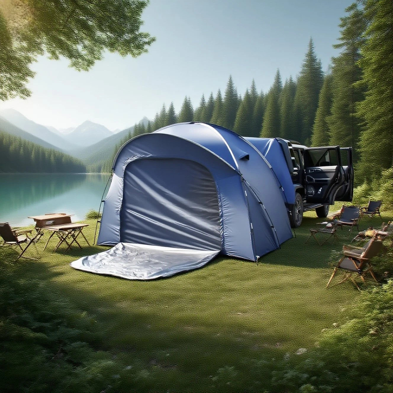 3-4 Person SUV Camping Tent PU4000 Waterproof with Mesh Bug Door