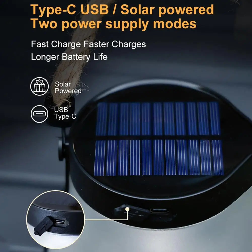 USB Rechargeable Camping Light Solar Flame Lights Waterproof  Outdoor Lights