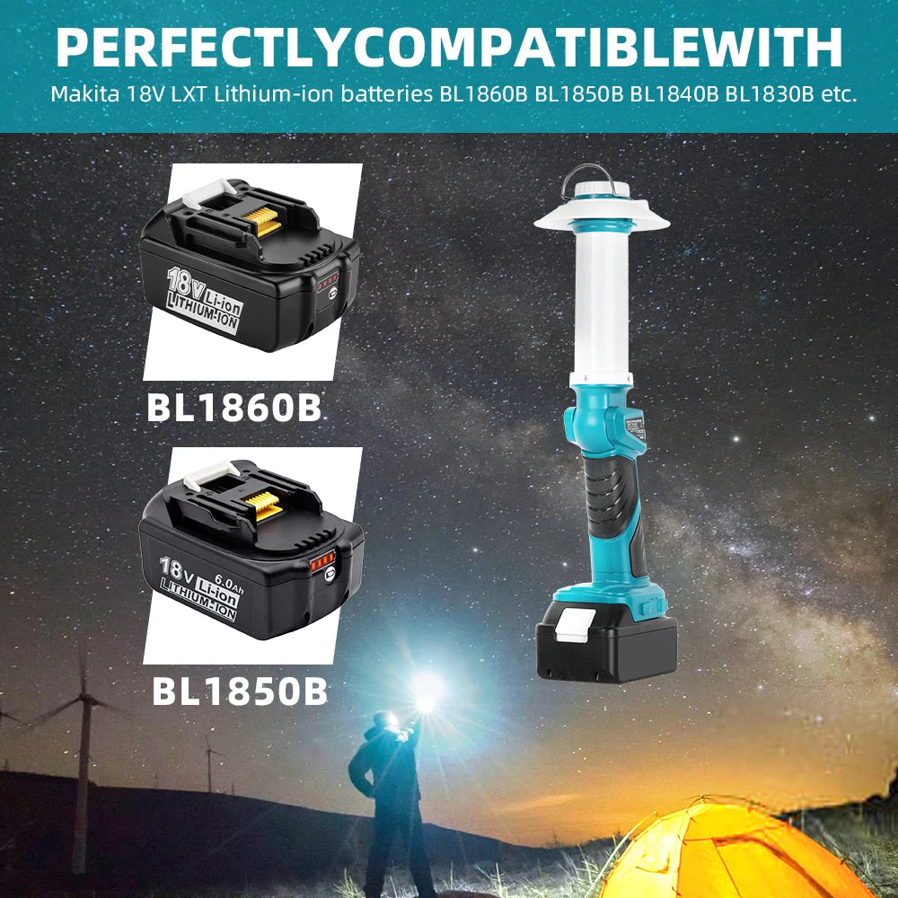 Portable Flashlight for Makita V20 Battery 800LM LED Work Light Cordless Floodlight