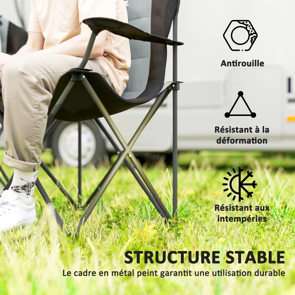 Back Padded Folding Camping Chair with Cup Holder,Load 120Kg Dark Grey