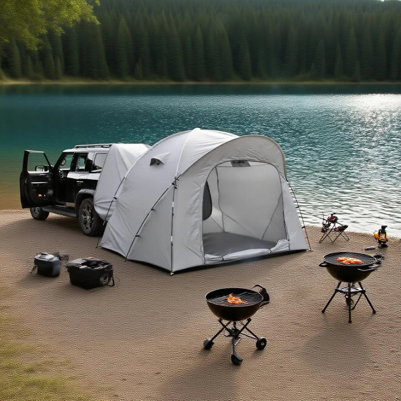 3-4 Person SUV Camping Tent PU4000 Waterproof with Mesh Bug Door