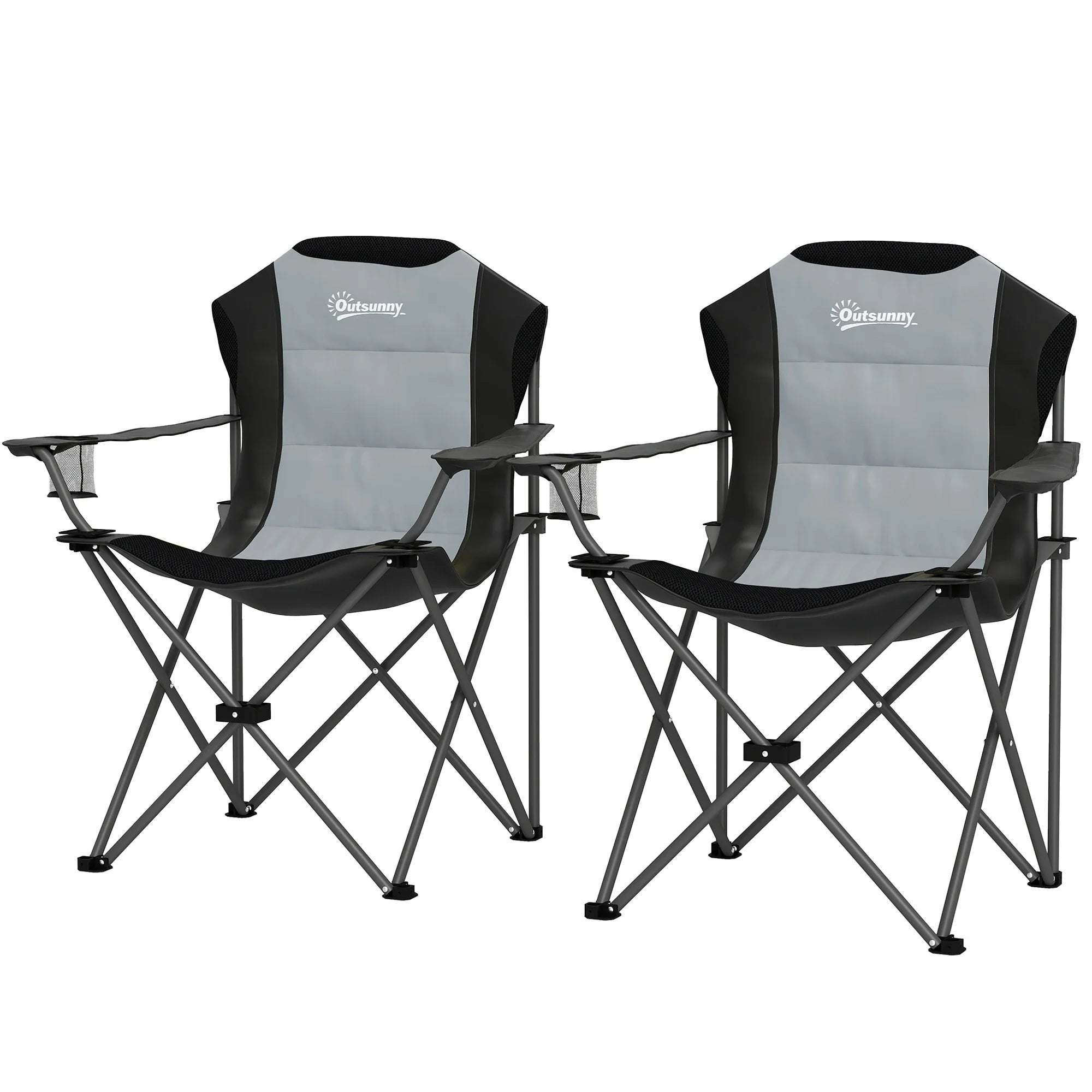 Back Padded Folding Camping Chair with Cup Holder,Load 120Kg Dark Grey